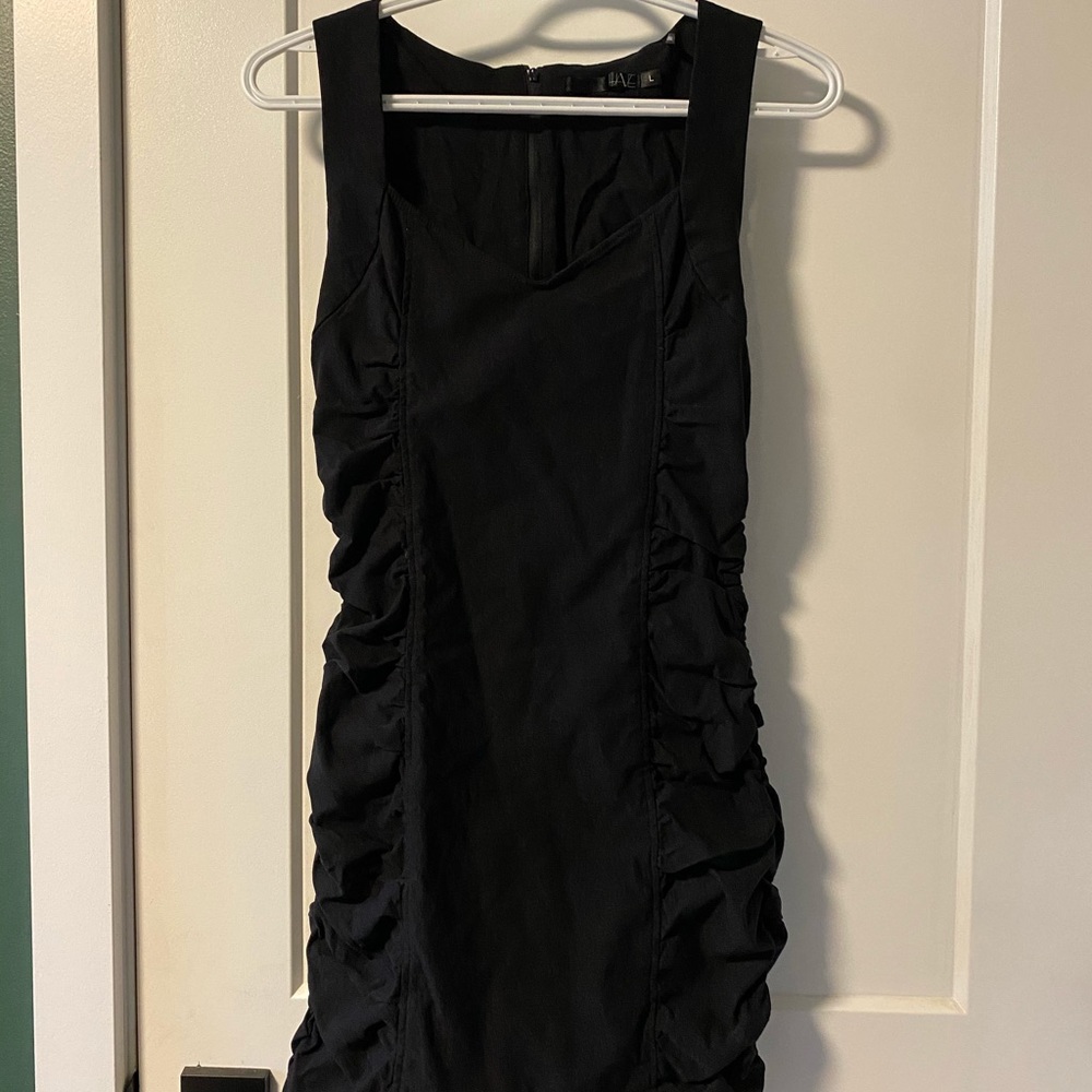 Ruched Body-con Mini Black Dress